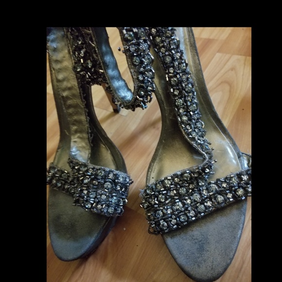 Metallic Pewter Embellished Pelle Moda Sandals - Picture 2 of 4